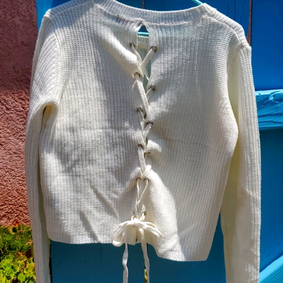 Off white Wool Cross back Long Sleeve top - Picture 2 of 4